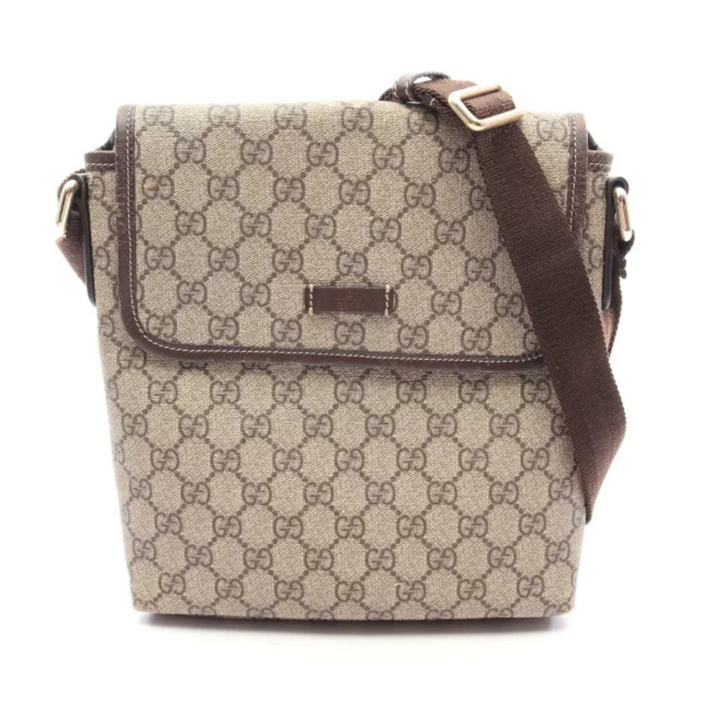 Gucci GG Supreme Shoulder Bag Canvas Leather Beige Cream Brown
